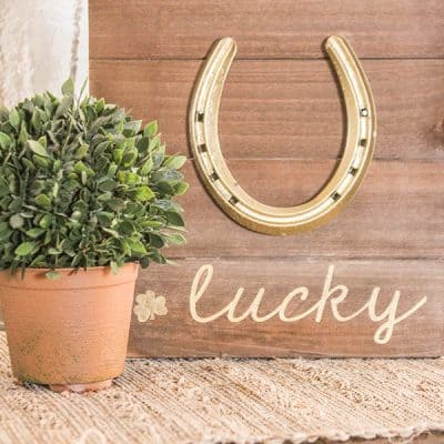 This Lucky Wooden Sign has a pop of gold with a farmhouse feel!