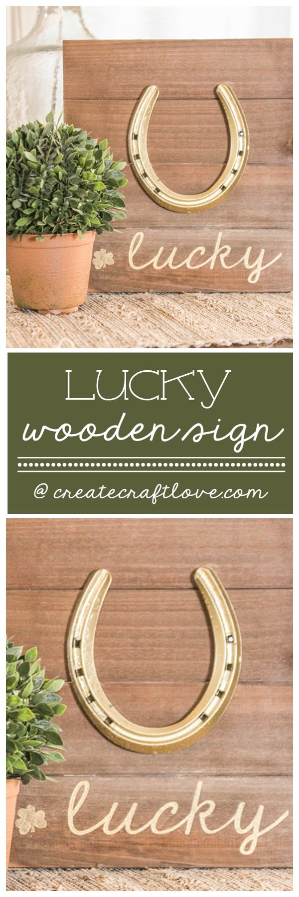 This Lucky Wooden Sign has a pop of gold with a farmhouse feel!