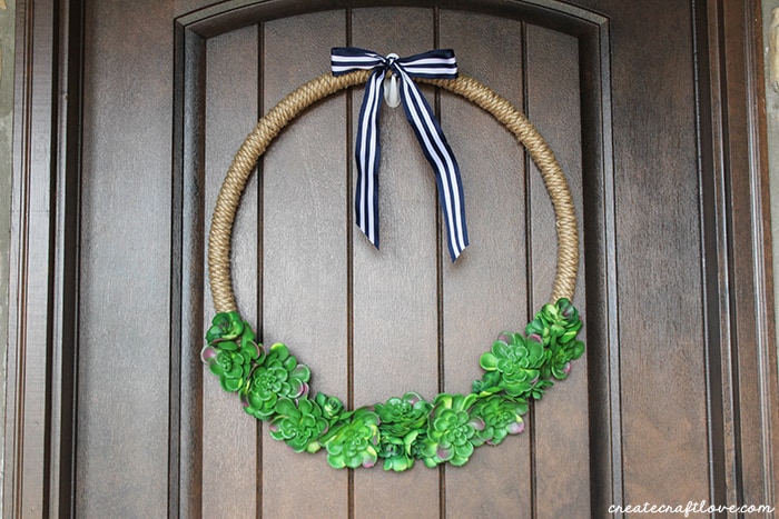 Succulent Hoop Wreath adds a trendy look to your front door!