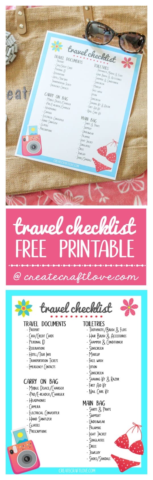 Get organized packing for summer vacation with this Travel Checklist Printable!