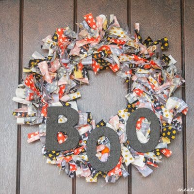 Let the kids help you make this Halloween Rag Wreath!