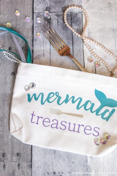 Store all of your mermaid treasures in this easy to make DIY Mermaid Makeup Bag!