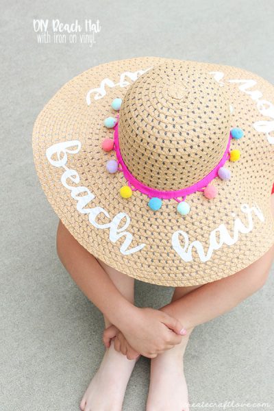 Protect your face from the sun's harmful rays with our trendy DIY Beach Hat with Iron On Vinyl!