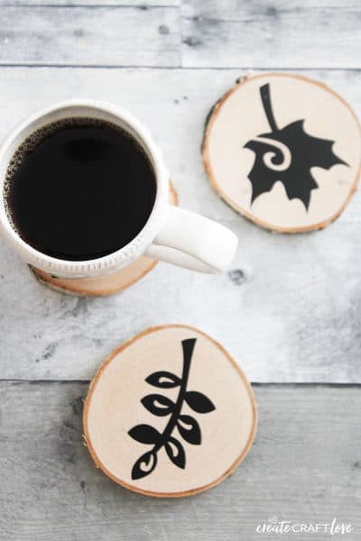 Easy Faux Wood Burnt Coasters for Fall!