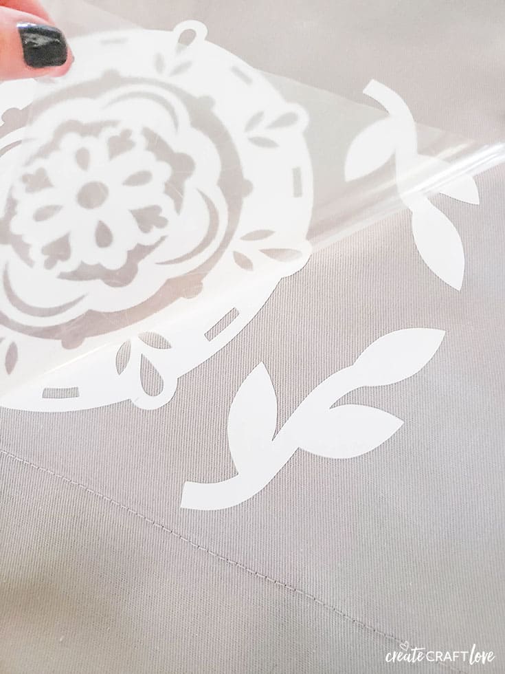 Peel away liner from design for DIY Bedroom Curtains