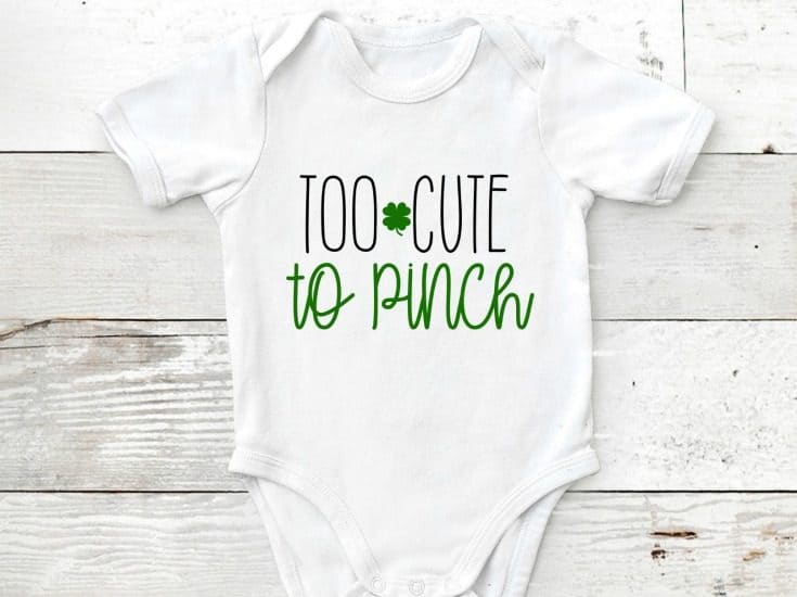 Dress up your little cutie in this St Patricks Day Onesie! #freesvgfile #cricut #irononvinyl #stpatricksday