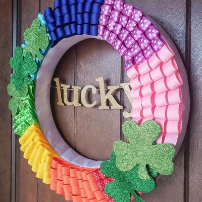 Rainbow Ribbon Wreath #createcraftlove #stpatricksday #rainbow #wreaths