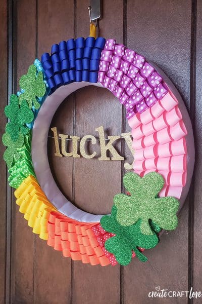 Rainbow Ribbon Wreath #createcraftlove #stpatricksday #rainbow #wreaths