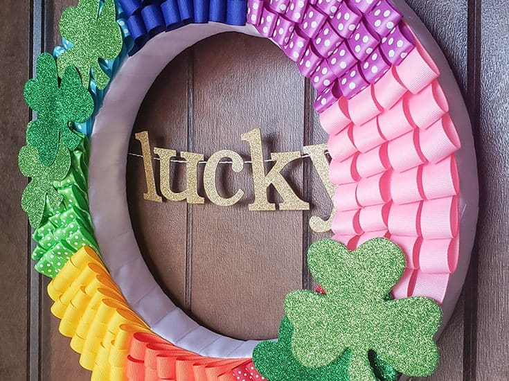 Rainbow Ribbon Wreath #createcraftlove #stpatricksday #rainbow #wreaths