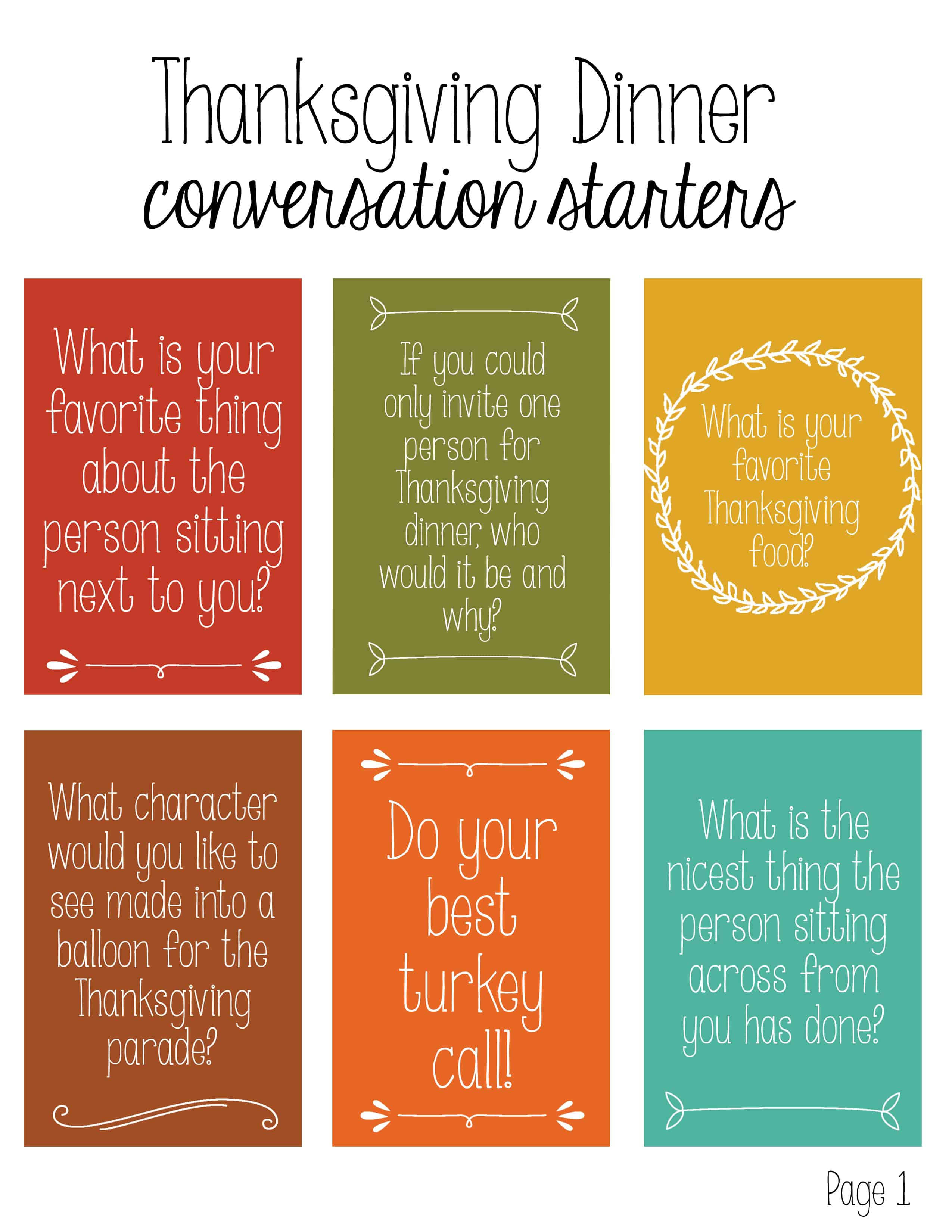 Thanksgiving Dinner Conversation Starters Create Craft Love
