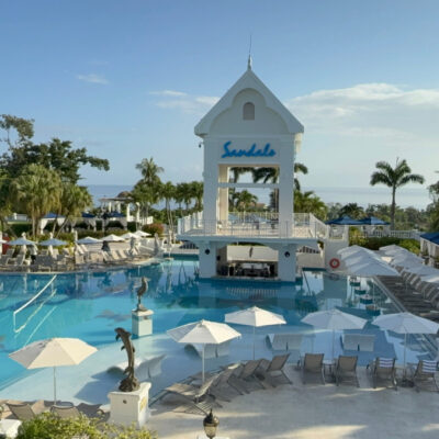 The main huge pool at Sandals Ochi in Jamaica on the Hillside part of the property