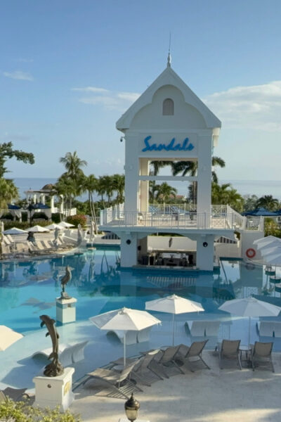 The main huge pool at Sandals Ochi in Jamaica on the Hillside part of the property